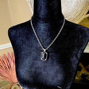 Black Tinted Chain Necklace with Black Stone